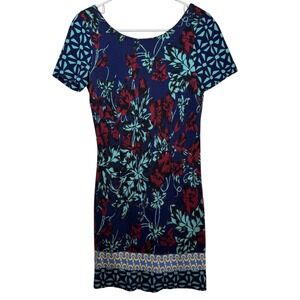 TR Designs Floral Sheath Dress Navy Blue Turquoise Burgundy Mini Sz S/M No Tag